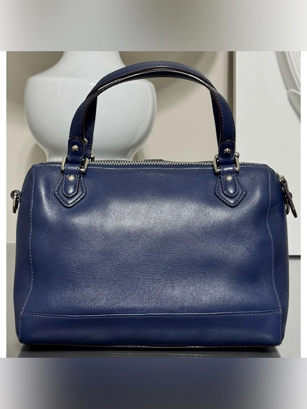 COACH Bleecker Leather Mini Satchel Crossbody Bag – NAVY BLUE